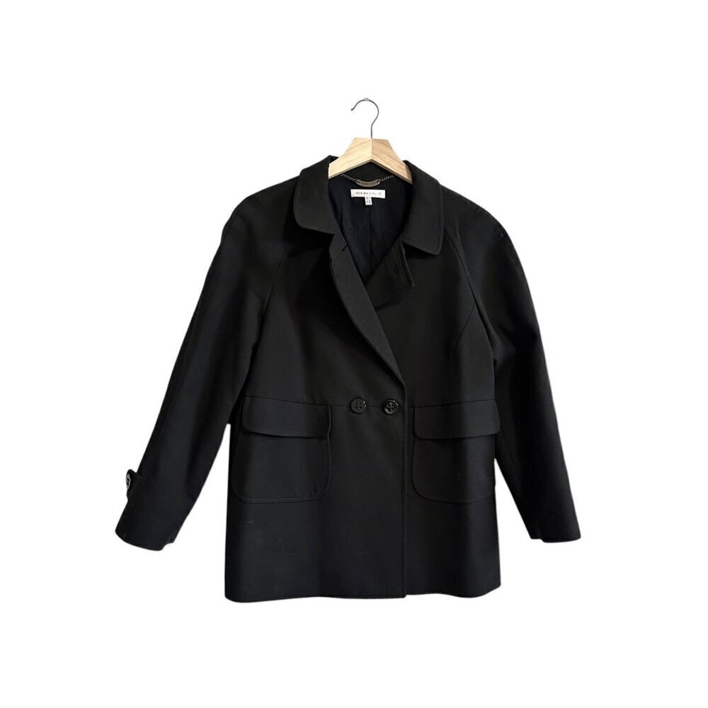 See by Chloe Black Cotton‎ Pea Coat/Jacket, Size US10/Italy 46